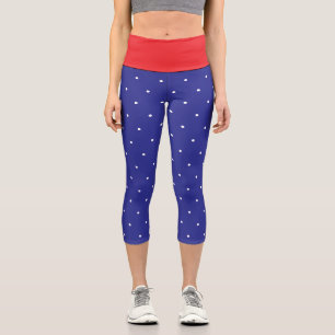 Patriotic Red White Blue Geometric Polka Dots Capri Leggings