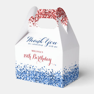 Patriotic Red White Blue Glitter Birthday Party  Favour Box