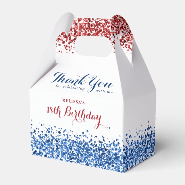Patriotic Red White Blue Glitter Birthday Party  Favour Box (Front Side)