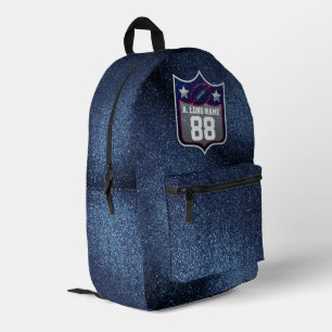 Patriotic Red White & Blue Glitter Football Team Printed Backpack
