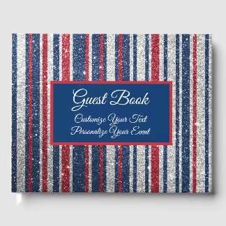 Patriotic Red White Blue Glitter Stripe Pattern Guest Book