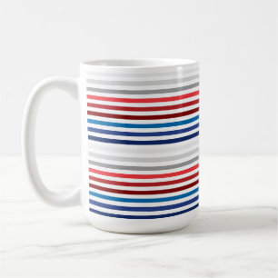 PATRIOTIC RED WHITE BLUE GRAY STRIPES COFFEE MUG