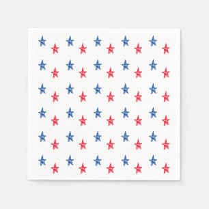 Patriotic red white blue hand drawn stars cute napkin