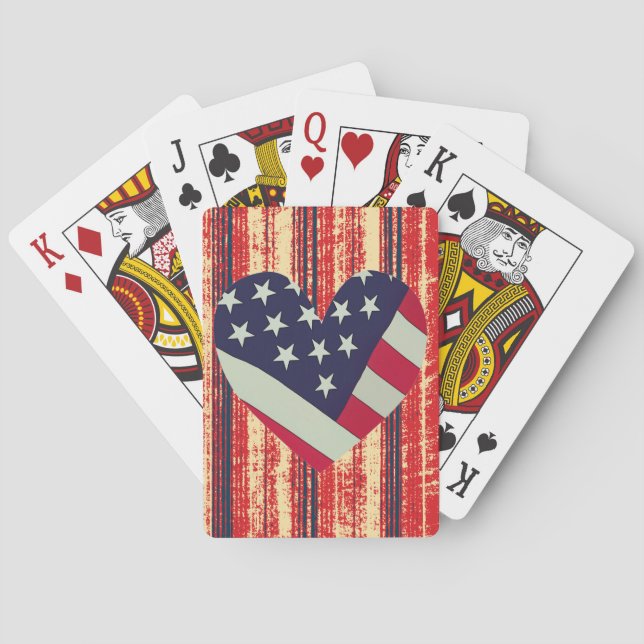 Patriotic Red White Blue Heart Cards Game (Back)