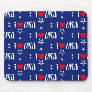 PATRIOTIC RED WHITE BLUE I LOVE USA MOUSE MAT