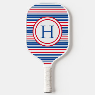 Patriotic Red White & Blue Modern Monogram Pickleball Paddle