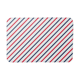 Patriotic red white & blue oblique stripes modern bath mat
