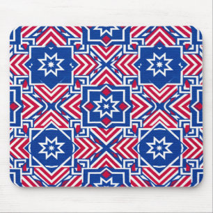Patriotic Red White & Blue Pattern Mouse Mat