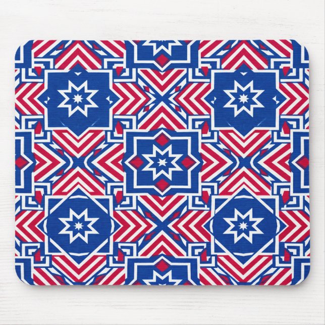 Patriotic Red White & Blue Pattern Mouse Mat (Front)