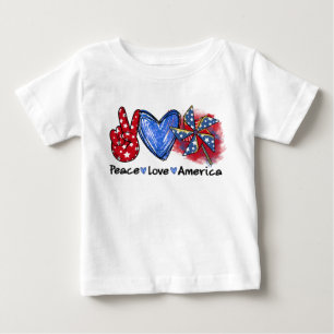 PATRIOTIC RED WHITE BLUE PEACE LOVE AMERICA BABY T-Shirt