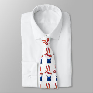Patriotic Red White Blue Peace Sign Hand Neckties