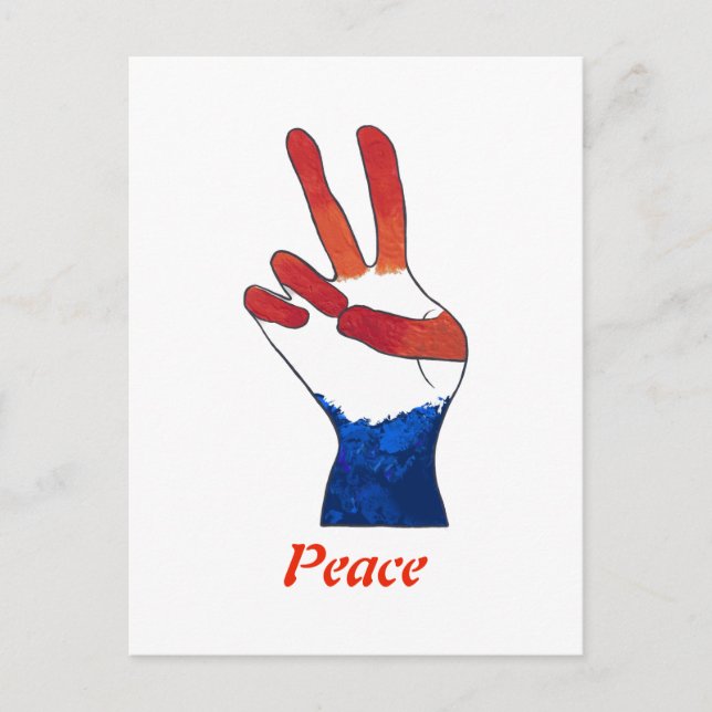 Patriotic Red White Blue Peace Sign Hand Postcards (Front)