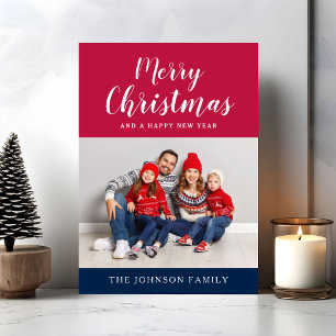 Patriotic Red White Blue Photo Merry Christmas  Holiday Card