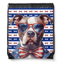 PATRIOTIC RED WHITE BLUE PIT BULL TERRIER DOG