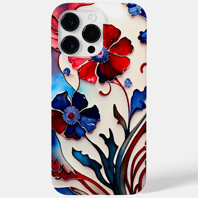 PATRIOTIC RED WHITE BLUE POPPY FLOWERS Case-Mate iPhone CASE (Back)