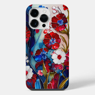 PATRIOTIC RED WHITE BLUE POPPY FLOWERS iPhone 14 PRO MAX CASE