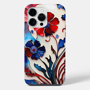 PATRIOTIC RED WHITE BLUE POPPY FLOWERS iPhone 14 PRO MAX CASE
