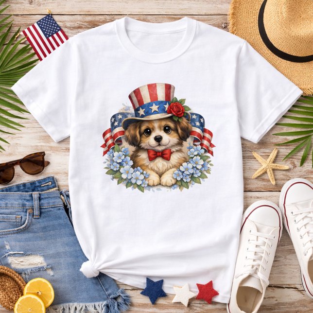 Patriotic Red White Blue Puppy T-Shirt (Creator Uploaded)