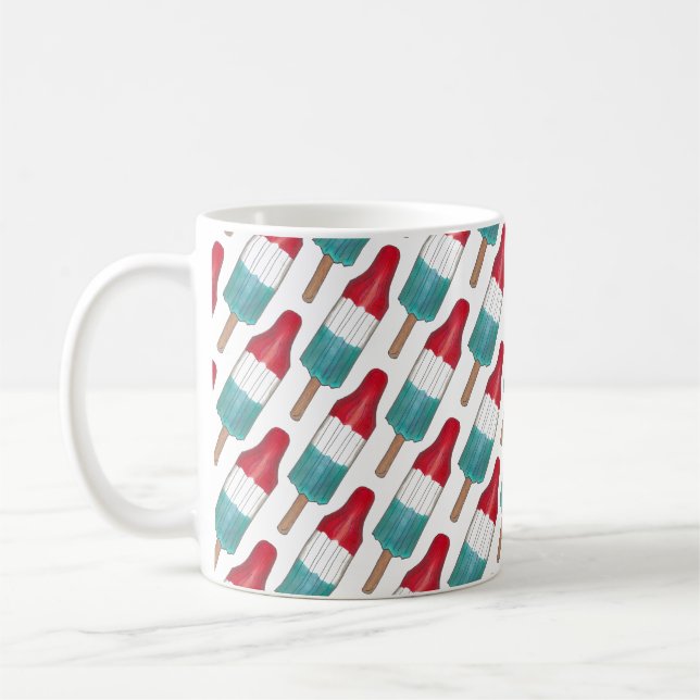 Patriotic Red White Blue Rocket Pop Popsicle USA Coffee Mug (Left)
