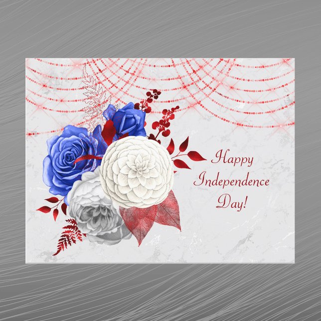 Patriotic Red White Blue Rose Bouquet Holiday Postcard (Creator Uploaded)