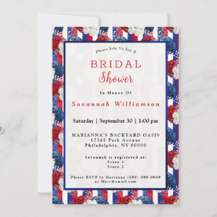 Patriotic Red White Blue Rose Stripe Bridal Shower Invitation