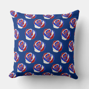 PATRIOTIC RED WHITE BLUE ROSES CUSHION