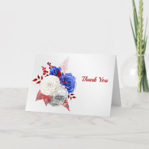Patriotic Red White Blue Roses Thank You Card