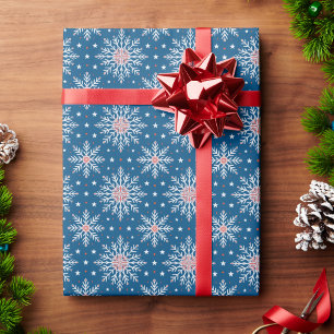 Patriotic Red White Blue Snowflake Christmas Wrap Wrapping Paper