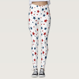 Patriotic Red White Blue Star Pattern Leggings