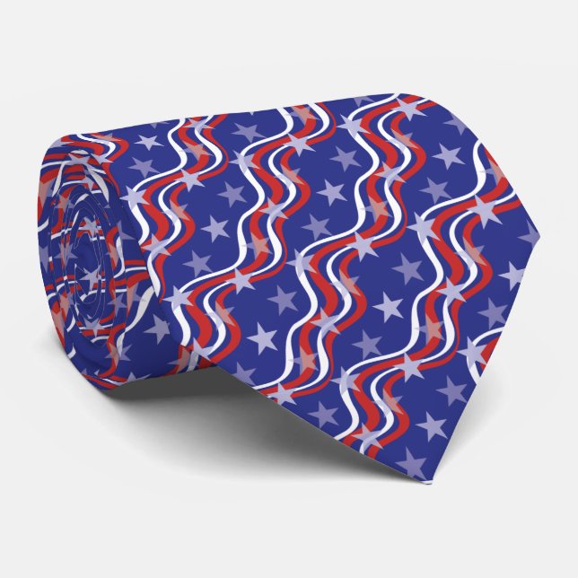 Patriotic Red White Blue Star Spangled Banner Tie (Rolled)