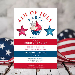 Patriotic Red White & Blue Stars 4th Of July Invitation