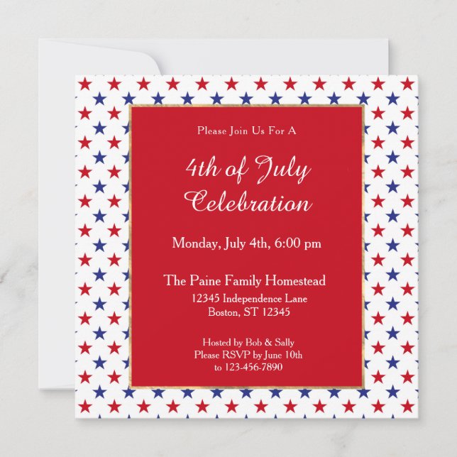 Patriotic Red White Blue Stars 4th of July Invitation (Front)