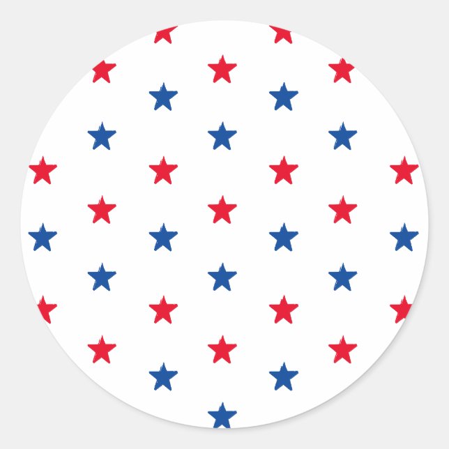 Patriotic red white blue stars American holiday Classic Round Sticker (Front)