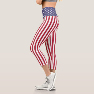 Patriotic Red White Blue Stars And Stripes Flag Capri Leggings