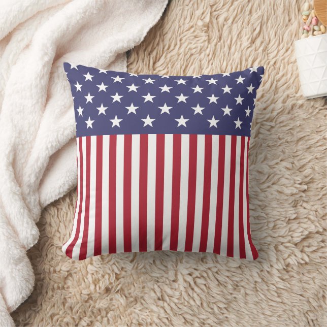 Patriotic Red White Blue Stars And Stripes Flag Cushion (Blanket)