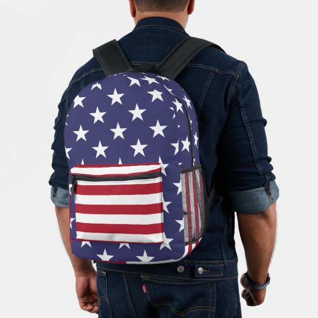 Patriotic Red White Blue Stars And Stripes Flag Printed Backpack (Insitu (Model))