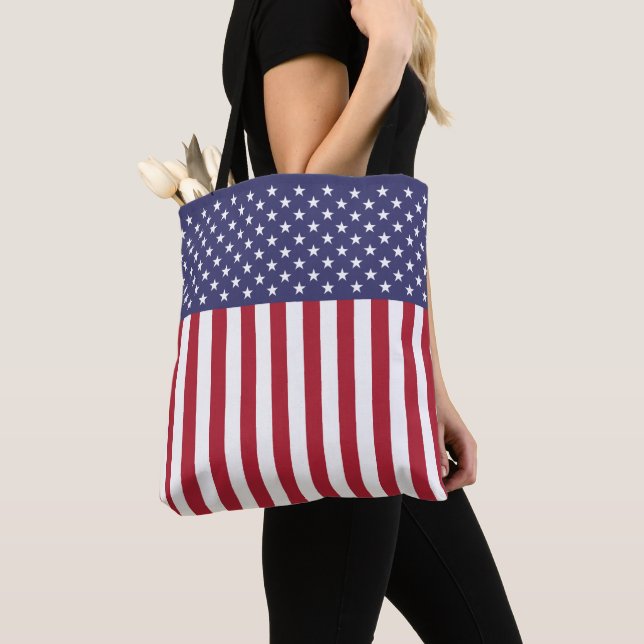 Patriotic Red White Blue Stars And Stripes Flag Tote Bag (Close Up)