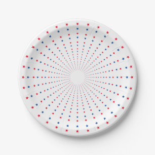 Patriotic red white blue stars fireworks festive paper plate