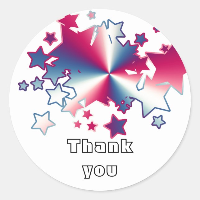 Patriotic Red White Blue Stars General Thank You Classic Round Sticker (Front)