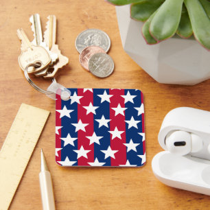 Patriotic Red White Blue Stars Key Ring