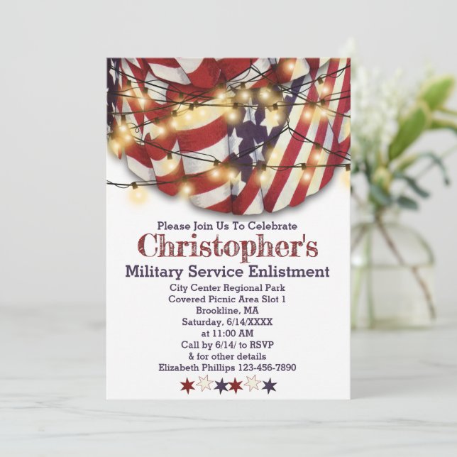 Patriotic Red White Blue Stars Military Enlistment Invitation (Standing Front)
