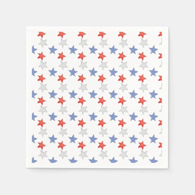 Patriotic Red White Blue Stars Napkin (Front)