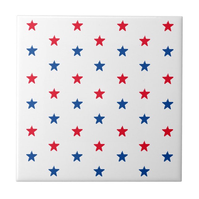 Patriotic red white blue stars pattern 4th of July Tile (Front)