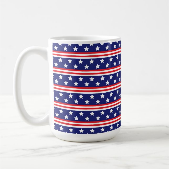 PATRIOTIC RED WHITE BLUE STARS & STRIPES COFFEE MUG (Left)