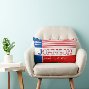 Patriotic Red White Blue❤️🤍💙Stars Stripes Family Lumbar Cushion