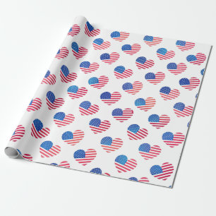 Patriotic Red White Blue Stars Stripes Heart Flags Wrapping Paper