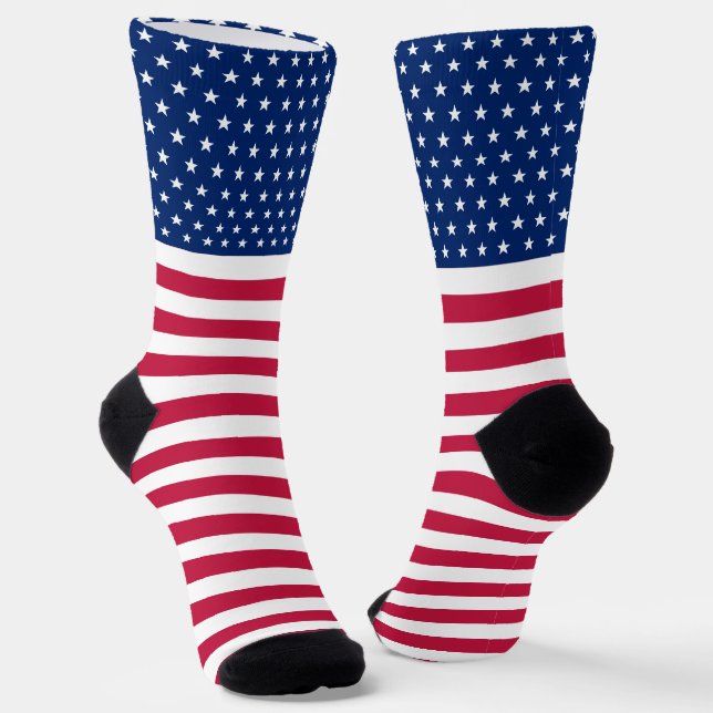 Patriotic Red White Blue Stars Stripes Monogrammed Socks (Angled)