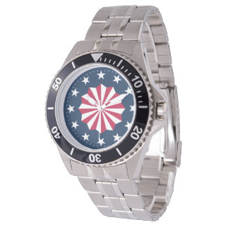 Patriotic Red White Blue Stars Stripes Rosette Watch