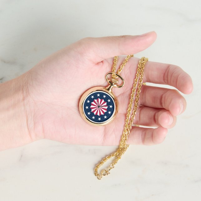 Patriotic Red White Blue Stars Stripes Rosette Watch (Hand)