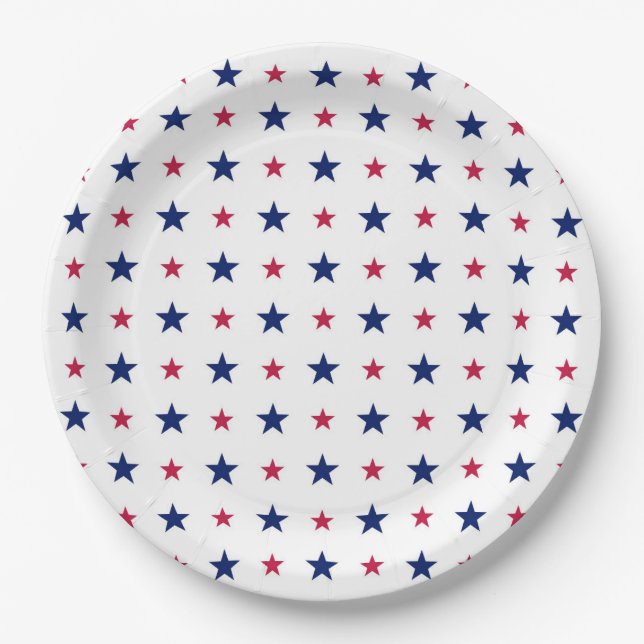 Patriotic Red White Blue Stars USA Paper Plate (Front)